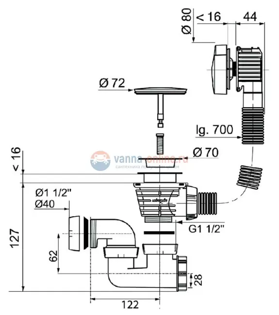Слив-перелив Jacob Delafon E6D159-CP, 70 см