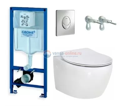 Инсталляция Grohe 38721001, с безободковым унитазом BelBagno Prospero BB507B, сиденье микролифт, комплект