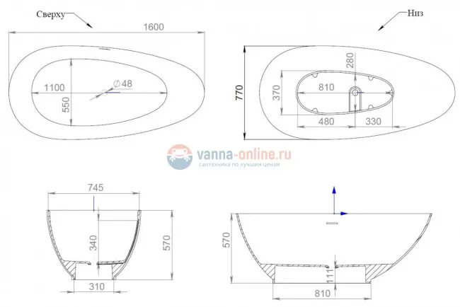 Ванна Salini Paola 160 х 77 х 57 см, из материала Sapirit, глянцевая белая 101511G