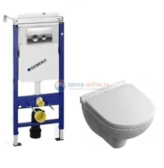 Инсталляция Geberit с безободковым унитазом Villeroy&Boch O.novo 5660 HR01, сиденье микролифт, комплект