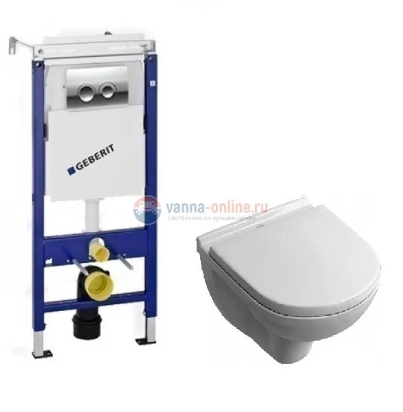 Инсталляция Geberit с безободковым унитазом Villeroy&Boch O.novo 5660 HR01, сиденье микролифт, комплект