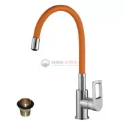 Смеситель Rossinka Z35-35U-Orange для кухонной мойки с гибким цветным изливом, хром/оранжевый Смеситель Rossinka Z35-35U-Orange для кухонной мойки с гибким цветным изливом, хром/оранжевый