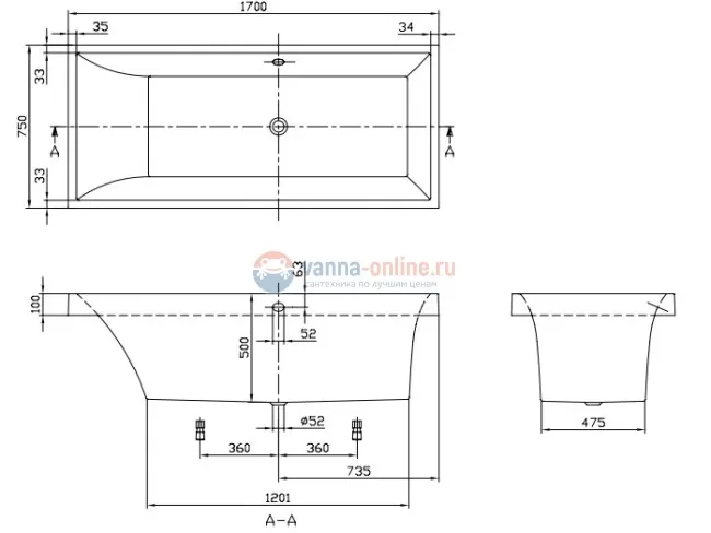 Ванна Villeroy&Boch Squaro UBQ170SQR2V-01, 170 x 75 см, alpin Ванна Villeroy&Boch Squaro UBQ170SQR2V-01, 170 x 75 см, alpin