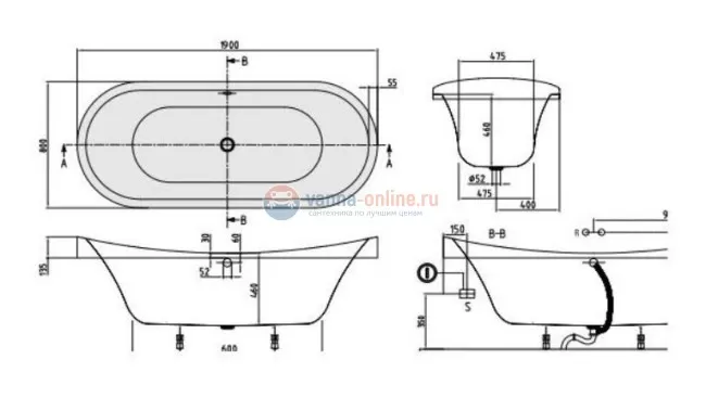 Акриловая ванна Villeroy&Boch My Nature 190 x 80 см UBA190NAT7V-01 без опоры Акриловая ванна Villeroy&Boch My Nature 190 x 80 см UBA190NAT7V-01 без опоры