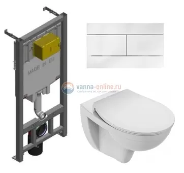 Инсталляция Jacob Delafon с безободковым унитазом Jacob Delafon Patio EDV102-00, сиденье микролифт клавиша белая, комплект