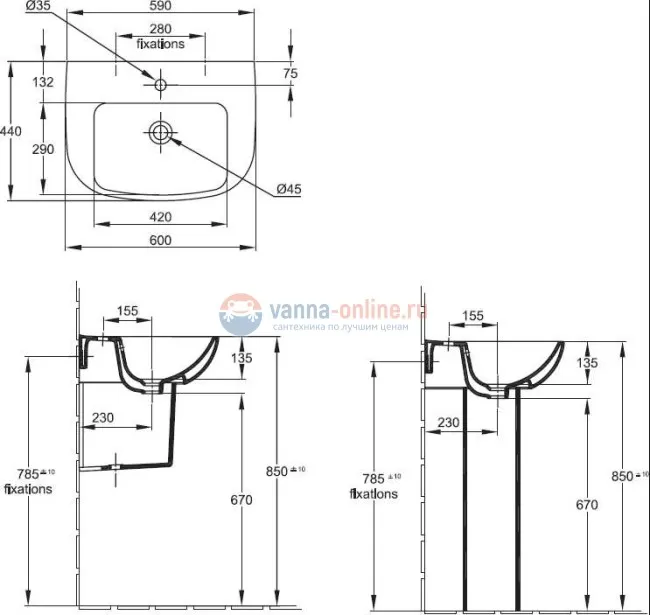 Раковина Jacob Delafon Odeon Up E4700-00 60x44 см Раковина Jacob Delafon Odeon Up E4700-00 60x44 см