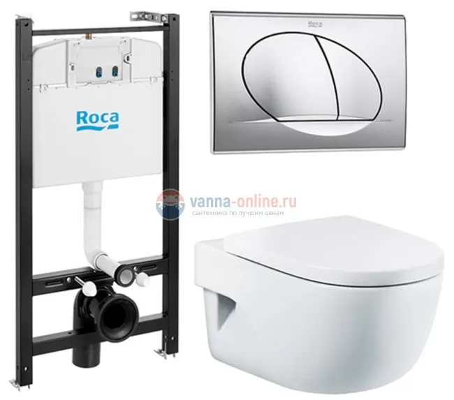 Инсталляция Roca Active с унитазом Roca Meridian Compact и крышкой с микролифтом, комплект