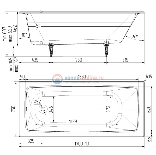 Чугунная ванна Универсал Бриз 170x75 Чугунная ванна Универсал Бриз 170x75