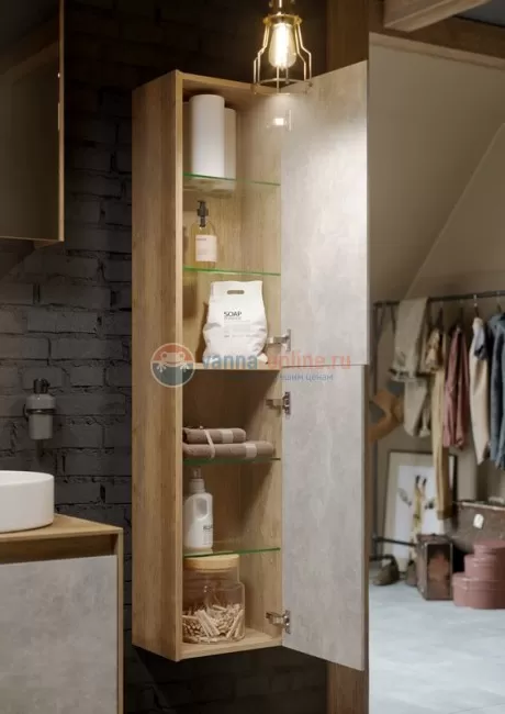 Пенал Aqwella Mobi 35 см, фасад белый, корпус дуб балтийский