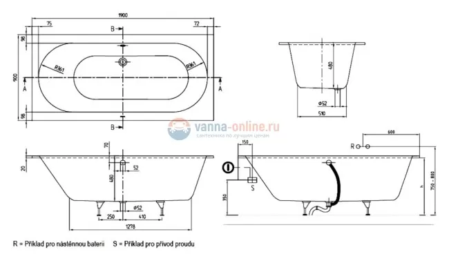 Квариловая ванна Villeroy&Boch Oberon 190x90 UBQ199OBE2V-01, alpin Квариловая ванна Villeroy&Boch Oberon 190x90 UBQ199OBE2V-01, alpin