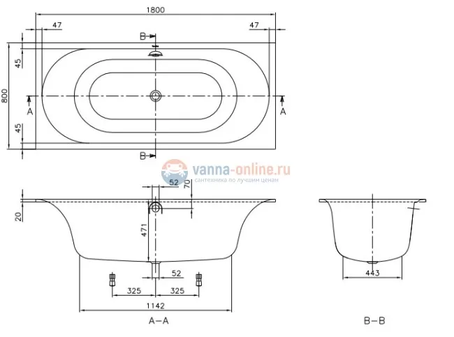 Ванна Villeroy&Boch CETUS UBQ170CEU2V-01, 170 x 75 см, alpin
