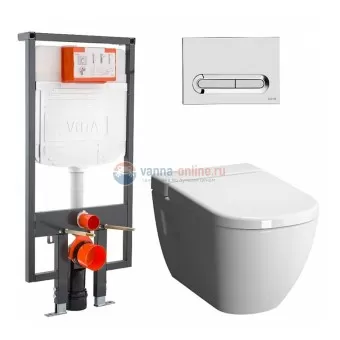 Инсталляция Vitra с безободковым унитазом Vitra D-Light Hygiene, сиденье микролифт, клавиша хром, 9014B003-7211