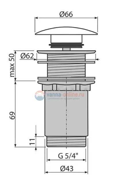 Донный клапан AlcaPlast A 395 B без перелива, белый Донный клапан AlcaPlast A 395 B без перелива, белый
