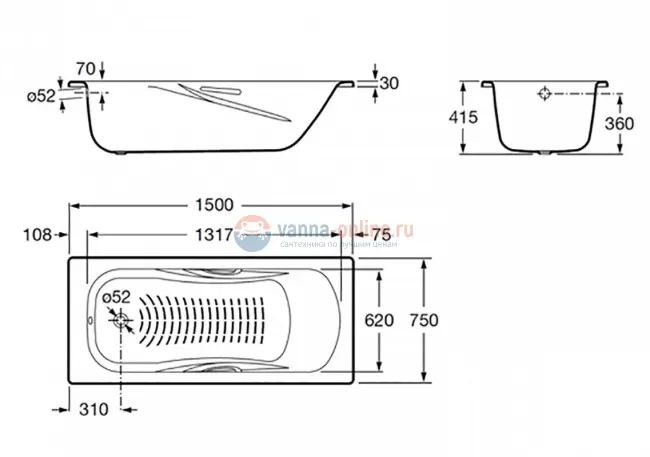 Стальная ванна Roca Princess N 150x75 см 2204E0000 с отверстиями для ручек Стальная ванна Roca Princess N 150x75 см 2204E0000 с отверстиями для ручек