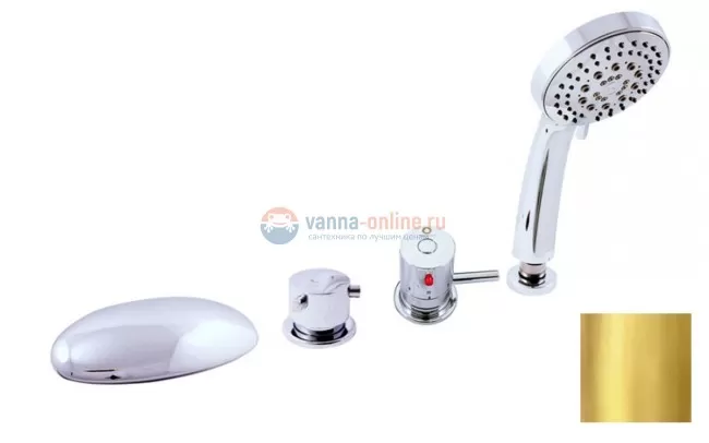 Смеситель на борт ванны на 4 отверстия Rav-Slezak Dunaj Termostat DT270.5PZ, золото