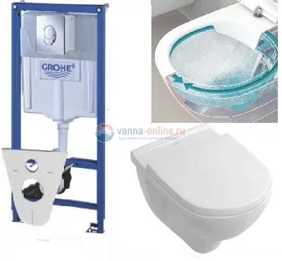 Инсталляция Grohe с унитазом Villeroy&Boch O.novo 5660 HR01, сиденье микролифт, комплект