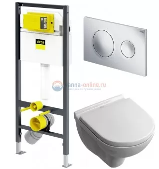 Инсталляция Viega с безободковым унитазом Villeroy&Boch O.novo 5660 HR01, сиденье микролифт, комплект