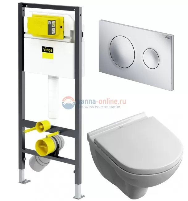 Инсталляция Viega с безободковым унитазом Villeroy&Boch O.novo 5660 HR01, сиденье микролифт, комплект