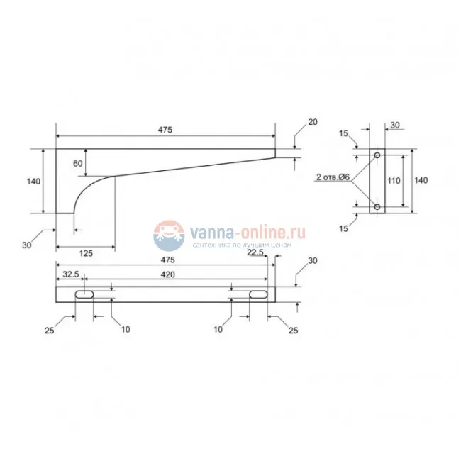 Кронштейн Санта 900108 к раковине над стиральной машиной, правый Кронштейн Санта 900108 к раковине над стиральной машиной, правый