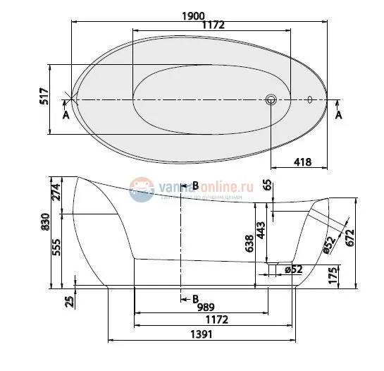 Ванна акриловая Villeroy&Boch Aveo UBQ194AVE9T1V-96, 190 x 95 см, star white, бесшовная