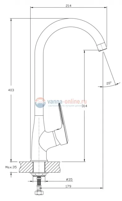 Смеситель для кухни Rush Devon DE7535-22 высокий, хром Смеситель для кухни Rush Devon DE7535-22 высокий, хром