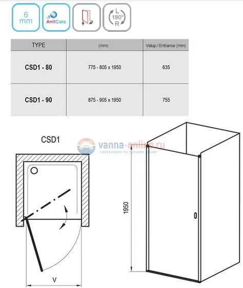 Душевая дверь в нишу Ravak CSD1-90 0QV70U00Z1, сатин/транспарент Душевая дверь в нишу Ravak CSD1-90 0QV70U00Z1, сатин/транспарент