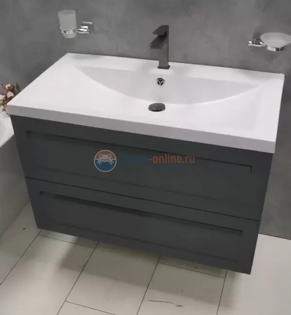 Тумба c раковиной Art&Max AM-Platino-750-2C-SO-GM, 75 x 48 x 55 см подвесная, серый матовый 