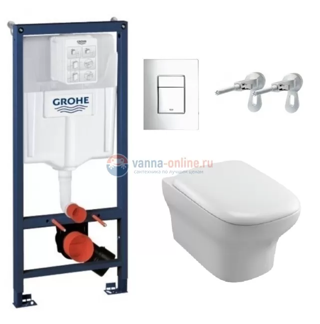 Инсталляция Grohe с безободковым унитазом Jacob Delafon Vox EDM102, сиденье микролифт, 38775001/EDM102-00/E20142-00, комплект 