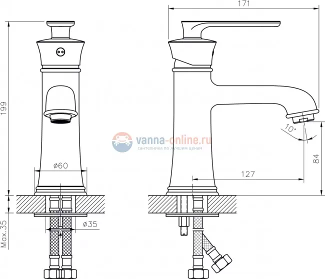 Смеситель для раковины Rush Flores FLG0835-1, золото Смеситель для раковины Rush Flores FLG0835-1, золото