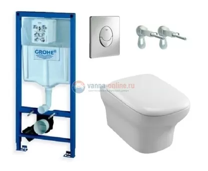 Инсталляция Grohe с безободковым унитазом Jacob Delafon Vox EDM102, сиденье микролифт, 38721001/EDM102-00/E20142-00, комплект