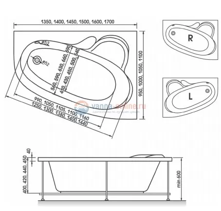 Ванна акриловая Relisan Ariadna R 150*110 см, правая