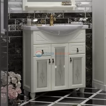 Тумба с художественным стеклом под раковину Opadiris ТИБЕТ 75, белый матовый