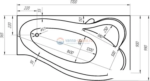 Ванна акриловая Relisan Isabella R 170*90 см, правая 1