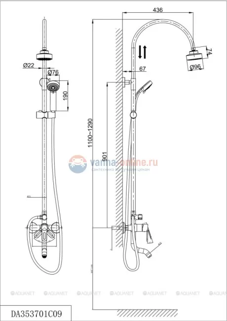Душевая система D&K Rhein Paulinus DA1353701C11, хром Душевая система D&K Rhein Paulinus DA1353701C11, хром