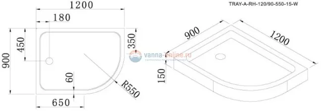 Поддон акриловый Cezares TRAY-A-RH-120/90-550-15-W Поддон акриловый Cezares TRAY-A-RH-120/90-550-15-W