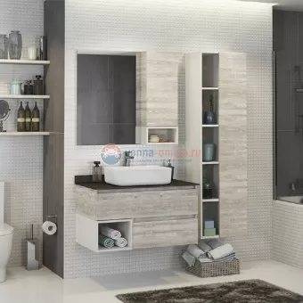 Тумба Comfortу Прага-90 дуб белый с серой столешницей, с раковиной 78189