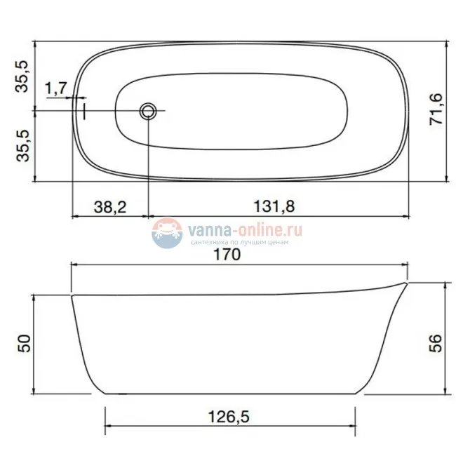Ванна Antonio Lupi Dafne 170 х 71,6 х 56 см отдельностоящая