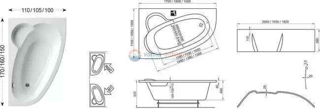 Акриловая ванна Ravak Asymmetric 150 x 100 см без гидромассажа Акриловая ванна Ravak Asymmetric 150 x 100 см без гидромассажа