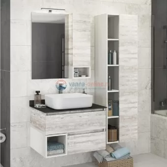 Тумба Comfortу Прага-75 дуб белый с серой столешницей, с раковиной 78189