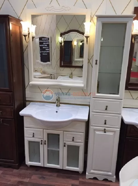 Тумба с художественным стеклом под раковину Opadiris ТИБЕТ 85, слоновая кость