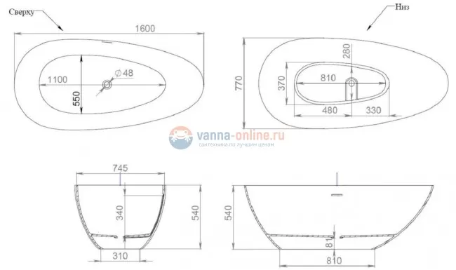 Ванна Salini Paola 160 х 77 х 54 см, из материала Solix, матовая белая 101611SM Ванна Salini Paola 160 х 77 х 54 см, из материала Solix, матовая белая 101611SM