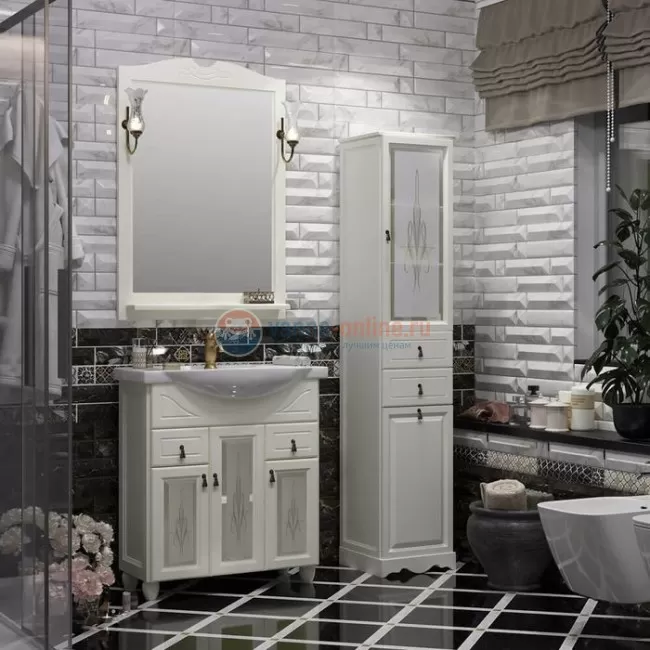 Тумба с художественным стеклом под раковину Opadiris ТИБЕТ 85, белый матовый 