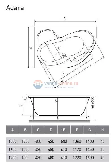 Ванна акриловая Relisan Adara 160 х 100 L/R (Гл000013733/Гл000013734) Ванна акриловая Relisan Adara 160 х 100 L/R (Гл000013733/Гл000013734)