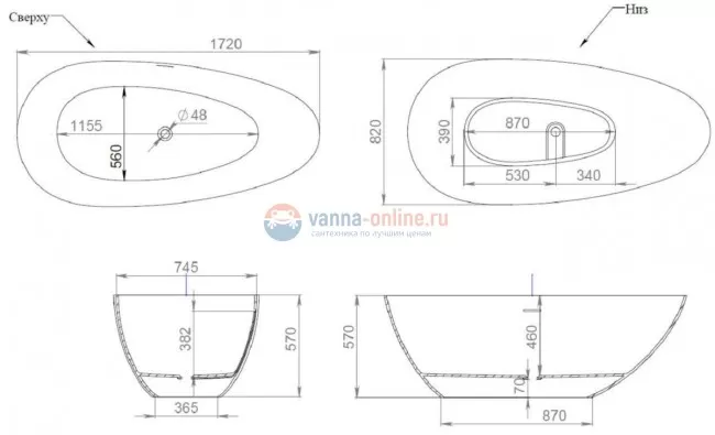 Ванна Salini Paola 172 х 82,7 х 57 см, из материала Solix, матовая белая 101612SM Ванна Salini Paola 172 х 82,7 х 57 см, из материала Solix, матовая белая 101612SM