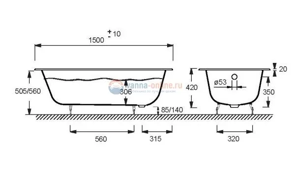 Чугунная ванна Jacob Delafon Nathalie E2962-00, 150x70, без ручек Чугунная ванна Jacob Delafon Nathalie E2962-00, 150x70, без ручек