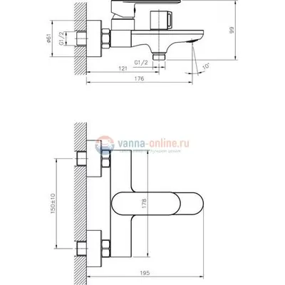 Смеситель Rush Luson LU1630-44 для ванны и душа, хром Смеситель Rush Luson LU1630-44 для ванны и душа, хром