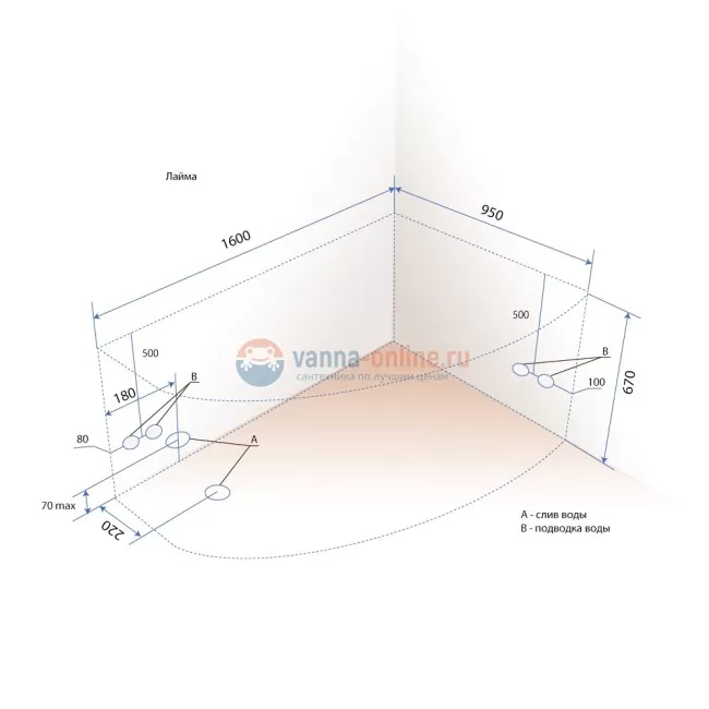 Акриловая ванна Triton Лайма 160 х 95 см (левая) Акриловая ванна Triton Лайма 160 х 95 см (левая)