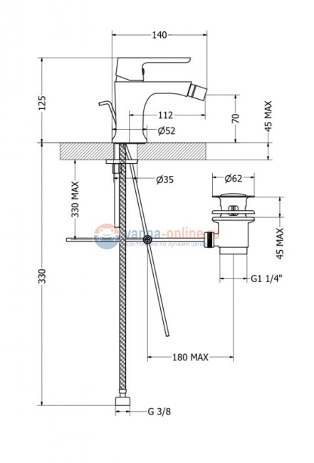 Смеситель для биде Cezares ROMANA-BSM1-01-W0