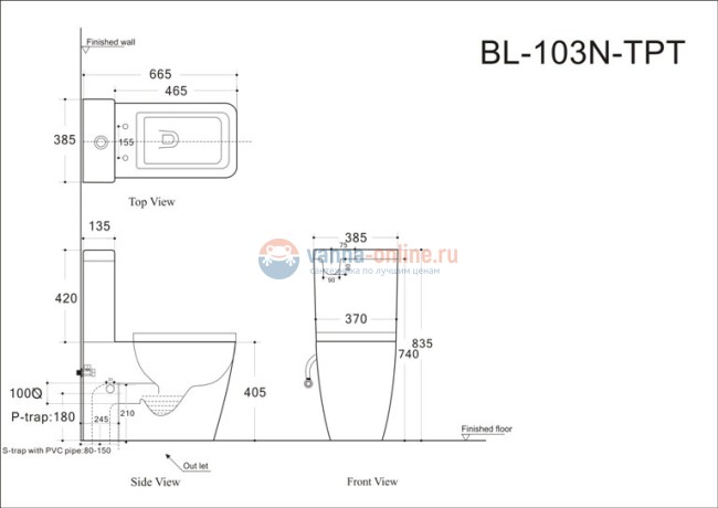 Напольный унитаз Aquanet Tavr-C1 BL-103N-TPT с бачком 203347 безободковый, крышка микролифт