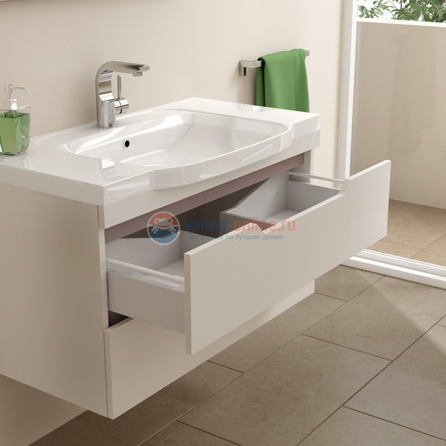 Тумба с раковиной Sanvit Степ kstep90, 90 см подвесная, белый глянцевый Тумба с раковиной Sanvit Степ kstep90, 90 см подвесная, белый глянцевый
